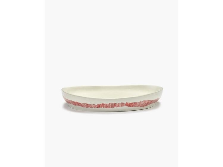 SERVING BOWL M WHITE STRIPES RED FE 